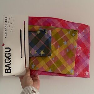 BAGGU Pink, Yellow and Green Plaid Star Go Pouch Set